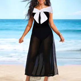 Two Piece Swimsuit Set Off Shoulder Cover up and One Piece Swimsuit