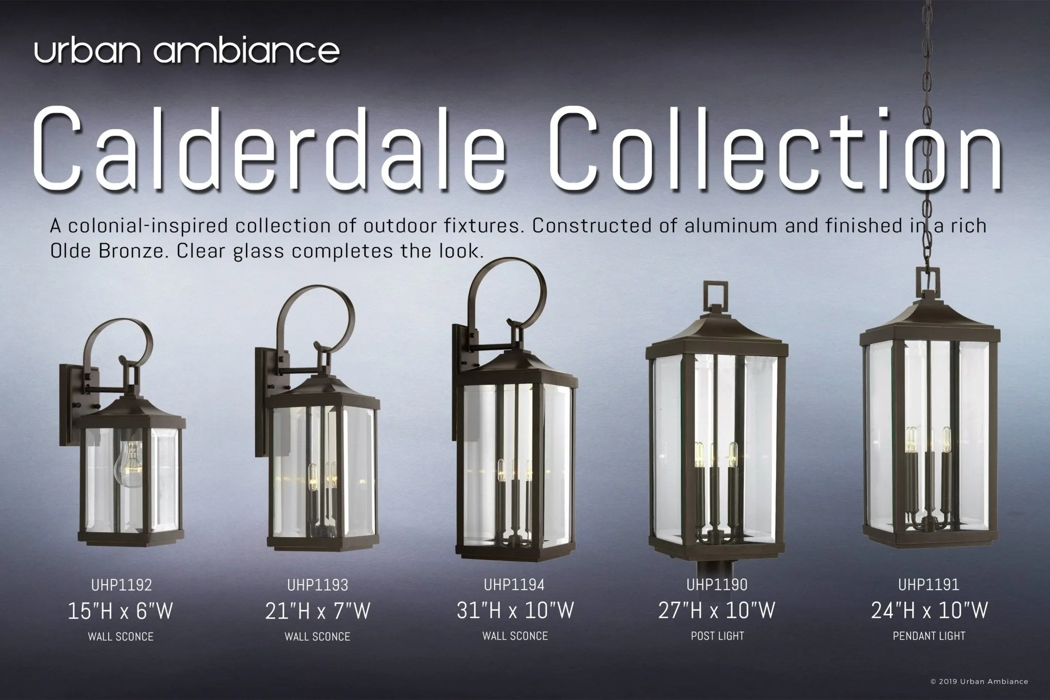 UHP1190 Colonial Outdoor Post / Pier Light, 26-7/8" x 9-1/2", Olde Bronze Finish, Calderdale Collection