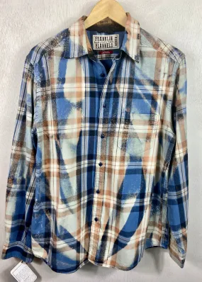 Vintage Royal Blue, Black and Light Blue Flannel Size Medium