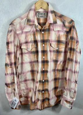 Vintage Western Style Rust, White and Pink Flannel Size Medium