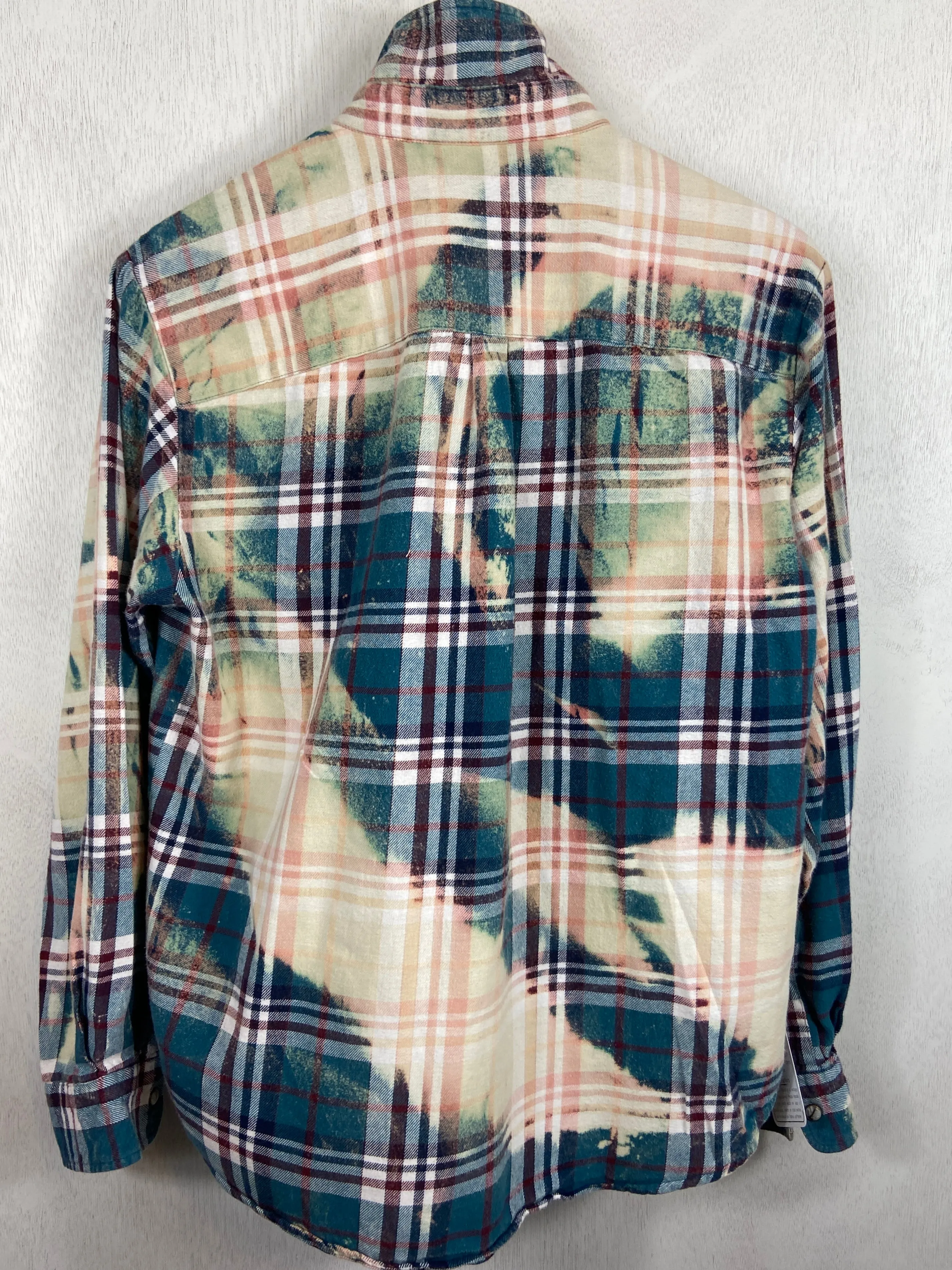 Vintage Western Style Teal, Burgundy and Cream Flannel Size Medium