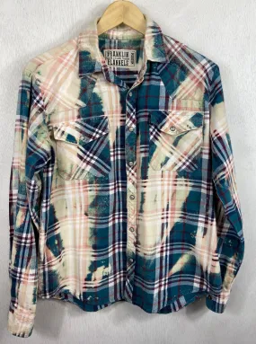 Vintage Western Style Teal, Burgundy and Cream Flannel Size Medium