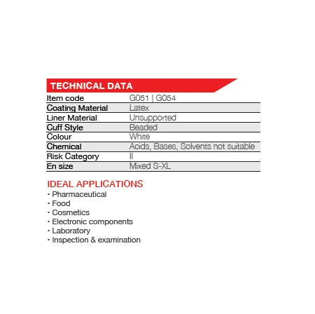 White powder free latex examination gloves 100pce