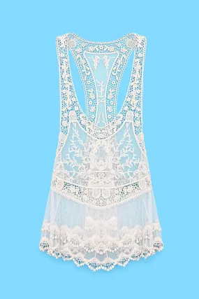 Wholesale Beige Round Neck Sleeveless Lace Cover Ups Swimwear
