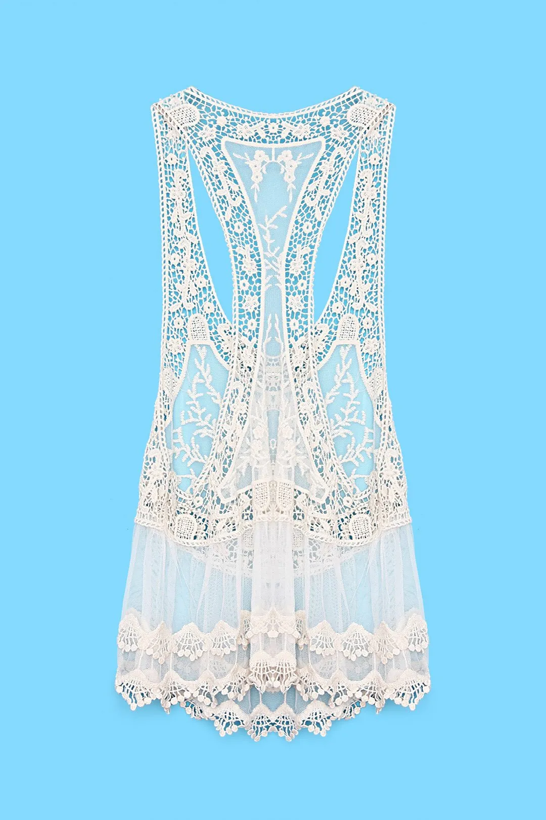 Wholesale Beige Round Neck Sleeveless Lace Cover Ups Swimwear