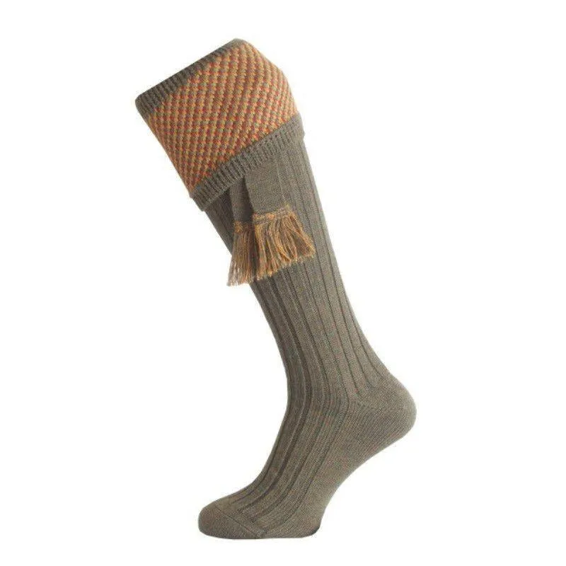 William Powell Tayside Mens Merino Shooting Socks with Garters - Bracken