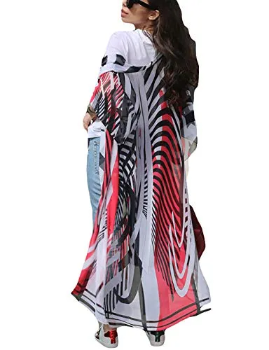 Women's Zebra Print Chiffon Beach Kimono Cover Up