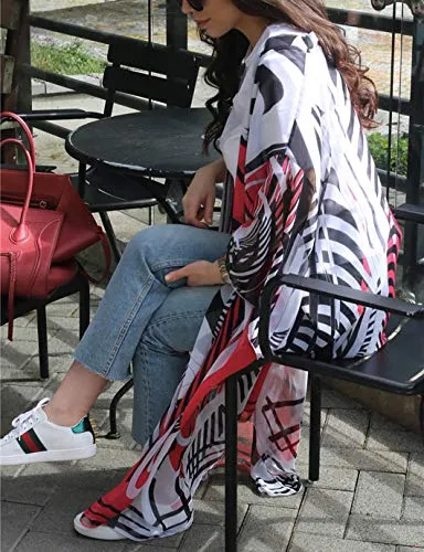 Women's Zebra Print Chiffon Beach Kimono Cover Up