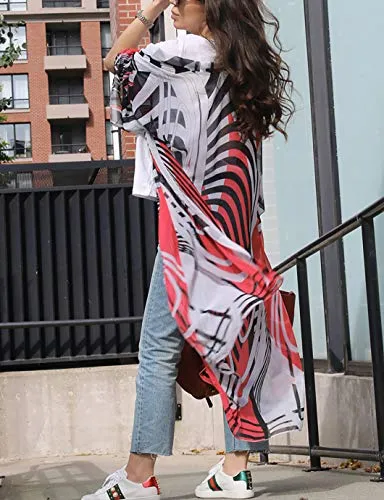 Women's Zebra Print Chiffon Beach Kimono Cover Up